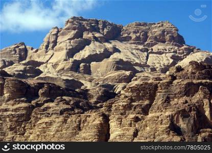 Mountain range and blue sky in Wadi Rum desert, Jordan