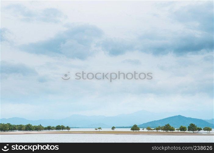 Mountain range and mangrove forest of andaman sea coastline in Ranong, Thialand