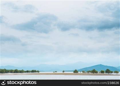 Mountain range and mangrove forest of andaman sea coastline in Ranong, Thialand