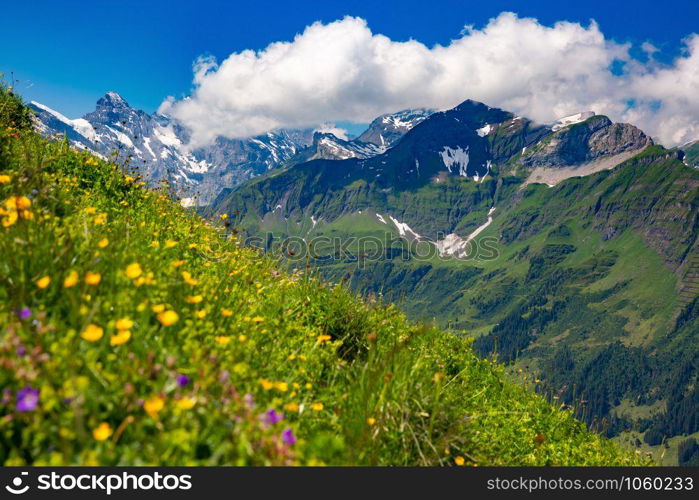 Mountain range Breithorn of the Pennine Alps as seen from Klein Matterhorn, Switzerland.. Mountain range Breithorn, Switzerland