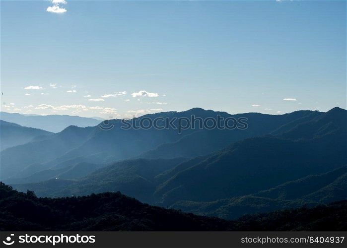 Mountain range in the morning, Silhouette layer mountain
