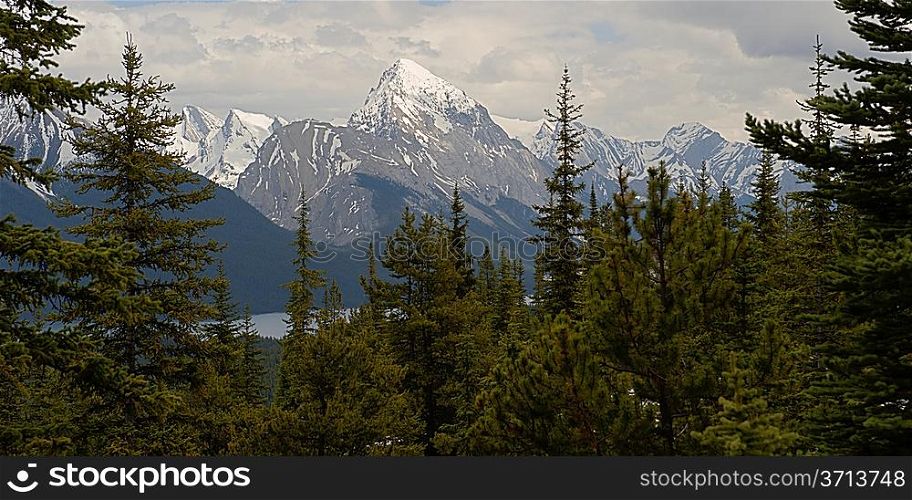 Mountain range, Samson Peak, Maligne Lake, Jasper National Park, Alberta, Canada