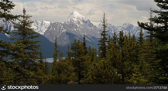 Mountain range, Samson Peak, Maligne Lake, Jasper National Park, Alberta, Canada
