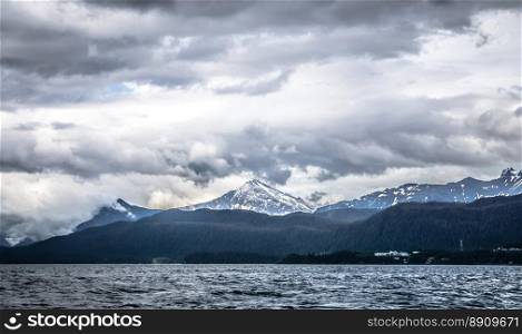mountain range scenes in june around juneau alaska