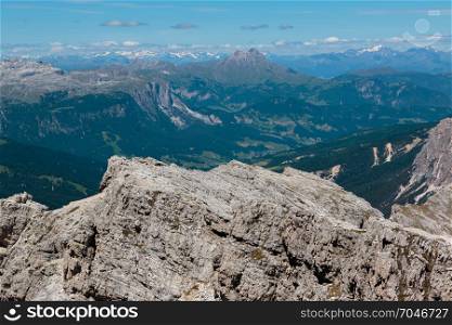 Mountain Ridge among Barren Mountains in Italian Dolomites Alps in Summer Time