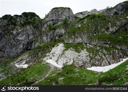 Mountain ridge and snow in Slovenian Alps
