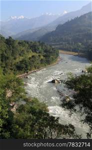 Mountain river and hills in Nepal