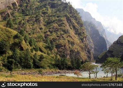 Mountain river near Manaslu in Nepal