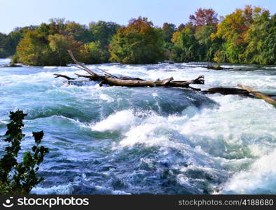 mountain river rapids in autumn