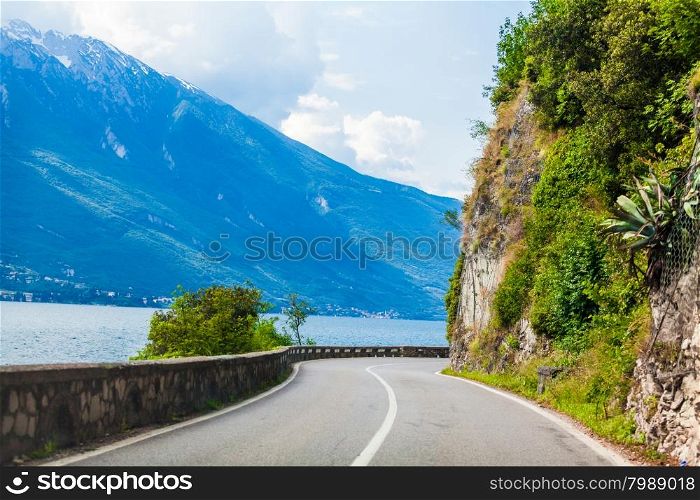 mountain road. asphalt road and sea. asphalt road