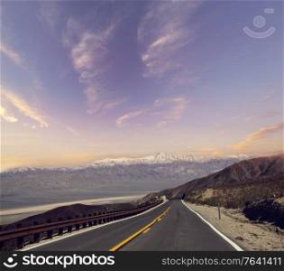 Mountain road at sunset. California ,USA.