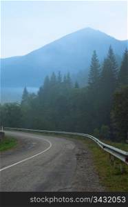 mountain road in the Carpathians. turn in the road