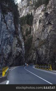 mountain road in the Cheile Bicazului at the Romanian Carpathians