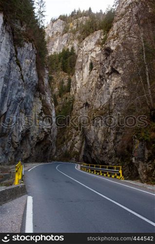 mountain road in the Cheile Bicazului at the Romanian Carpathians