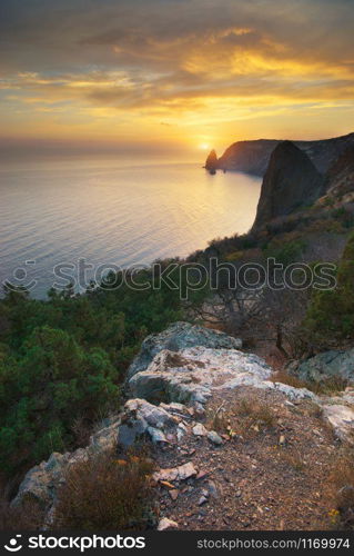 Mountain sea landscape. Composition of nature.