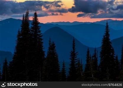 mountain silhouette at sunrise in spring season