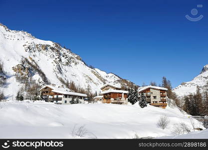 Mountain ski resort with snow in winter, Val-d&acute;Isere, Alps, France