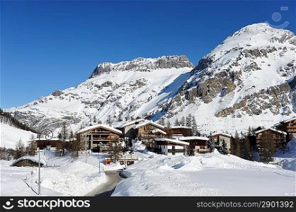 Mountain ski resort with snow in winter, Val-d&acute;Isere, Alps, France