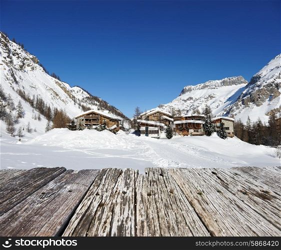Mountain ski resort with snow in winter, Val-d&rsquo;Isere, Alps, France