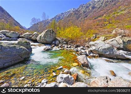Mountain Stream in the Italian Alps in Piedmont
