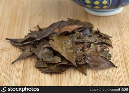 Mountain tea leaves of the Meiji, Japanese old style tea