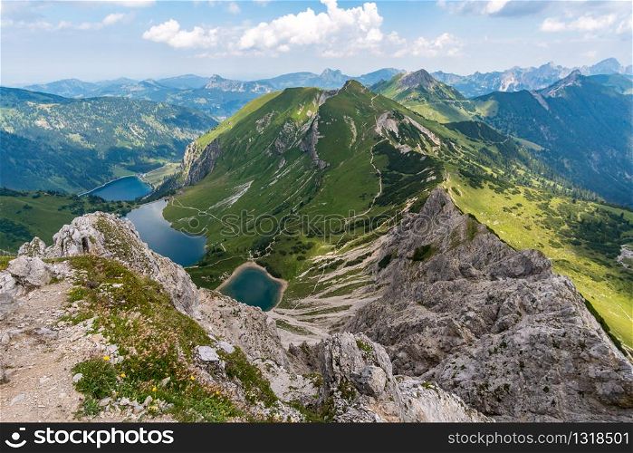 Mountain tour over the Lachenspitze north face via ferrata to the Lachenspitze. Ascent from Vilsalpsee over Traualpsee and Landsberger hut