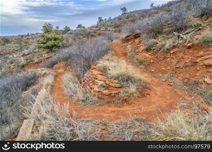 mountain trail with switchbacks in Red Mountain Open Space in northern Colorado, fall scenery