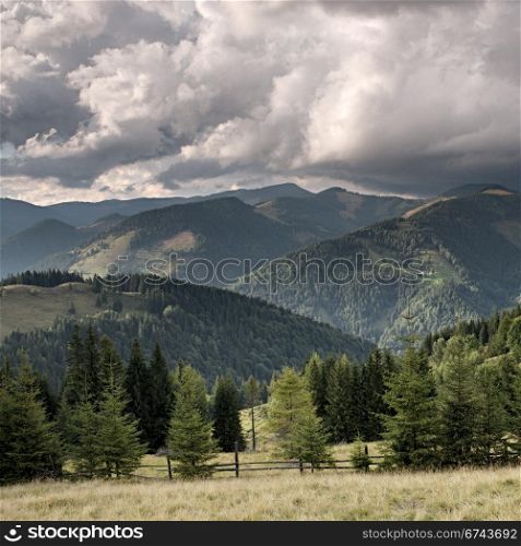 Mountain valley before rain. Carpathian mountains, Ukraine