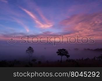 Mountain valley during sunrise at Thung Salaeng Luang National Park, Phitsanulok, Thailand