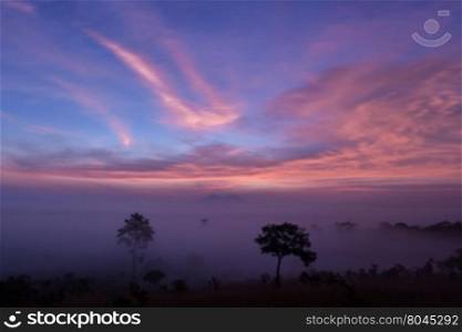 Mountain valley during sunrise at Thung Salaeng Luang National Park, Phitsanulok, Thailand