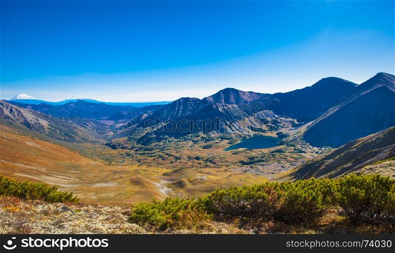 mountain valley in the crater of an extinct volcano on Kamchatka