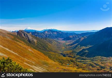 mountain valley in the crater of an extinct volcano on Kamchatka