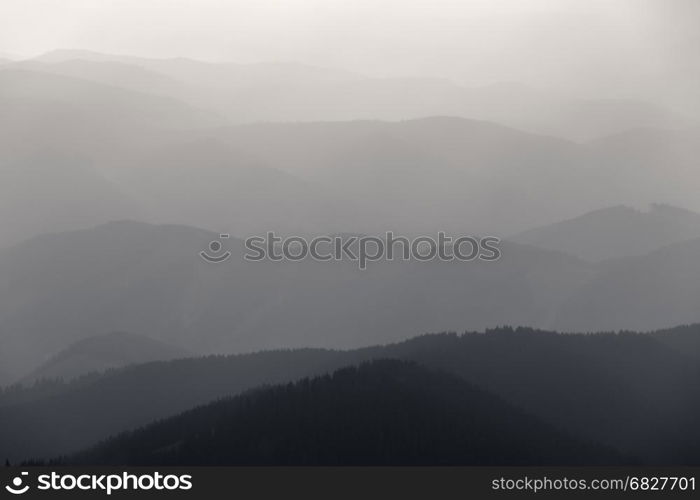 Mountain valley misty silhouette