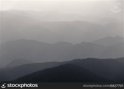 Mountain valley misty silhouette