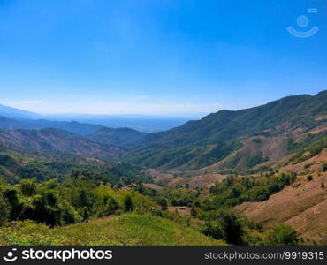 Mountain valley view and blue sky of Doi Sakard,Nan Thailand