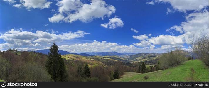 Mountain valley with clouds in Carpathians, Ukraine&#xA;