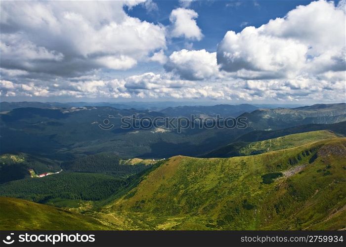 mountain valley with cloudy sky. Karpaty, ukraine