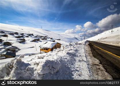 Mountain views and Highland houses in the snow
