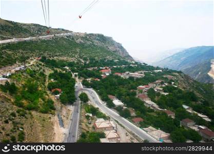 Mountain village Halidzor view fron ropeway altitude in Armenia.