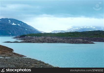 Mountain water reservoir Storglomvatnet lake (Meloy, Norge, near Svartisen Glacier )
