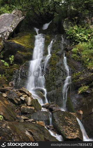 Mountain waterfall. Carpathian mountains, Ukraine