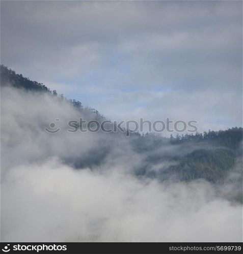 Mountainous landscape surrounding Thimphu in Bhutan, Asia