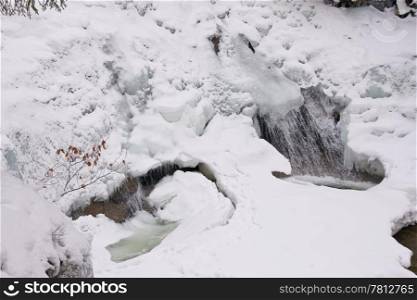 mountainous stream covered with snow