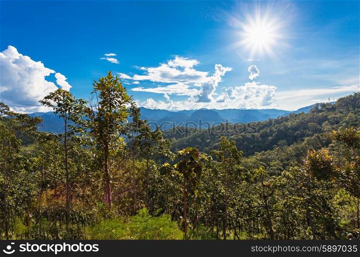 Mountains aerial in Tham Pla Pha Suea National Park, nothern Thailand