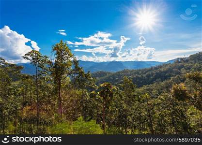 Mountains aerial in Tham Pla Pha Suea National Park, nothern Thailand
