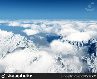 Mountains and clouds. Overcast, the top view