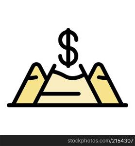 Mountains and dollar icon. Outline mountains and dollar vector icon color flat isolated. Mountains and dollar icon color outline vector