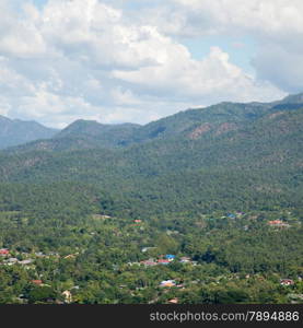 Mountains and forests. There are home grown in the mountains fragmented. Villagers in the area of the mountain.