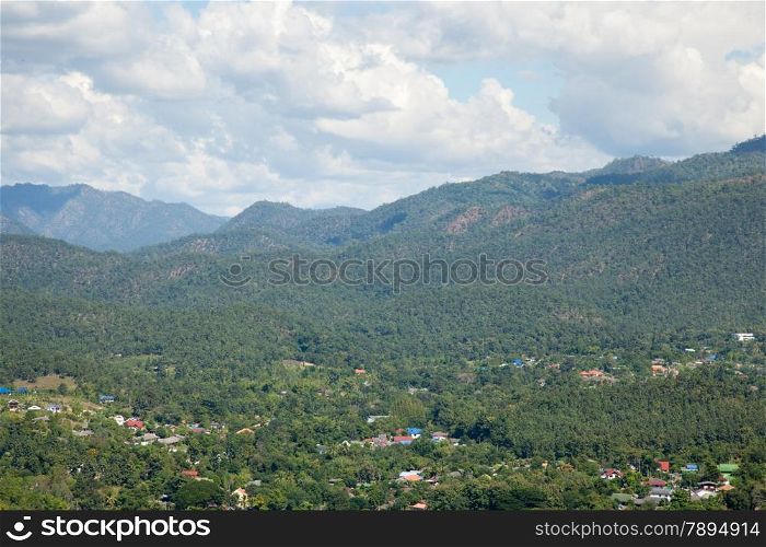 Mountains and forests. There are home grown in the mountains fragmented. Villagers in the area of the mountain.