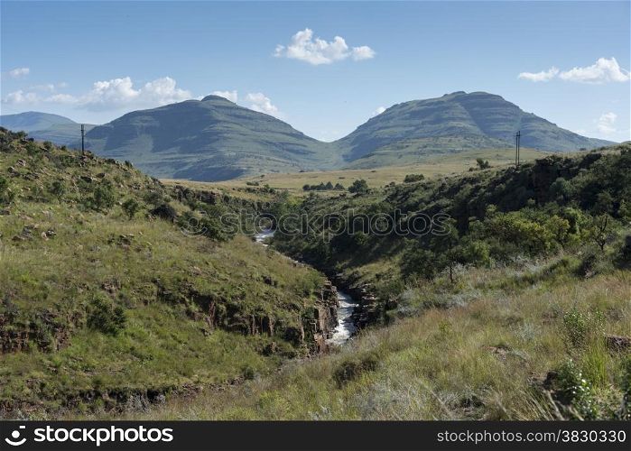 mountains and river on the panaorama route in south africa near hoedspruit with big canyon and great view on landscape